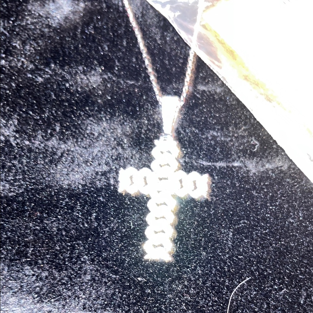 Diamond Cross Pendant Necklace - Silver Tone - Picture 2 of 4